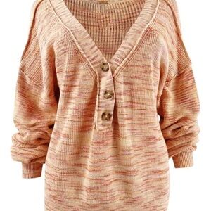 Free People Mercury Henley Space Dyed Sweater Dried Roses SIZE SMALL